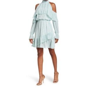 The Fashion Poet Clip Dot Ditsy Floral Cold Shoulder Ruffle Dress Sz XL